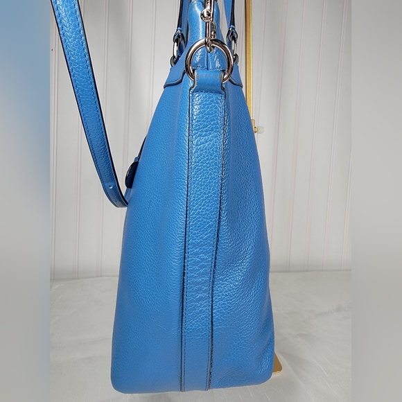COACH Tyler Pebble Leather Tote-RARE Lapis Blue & Silver With Matching Wallet - Picture 6 of 16